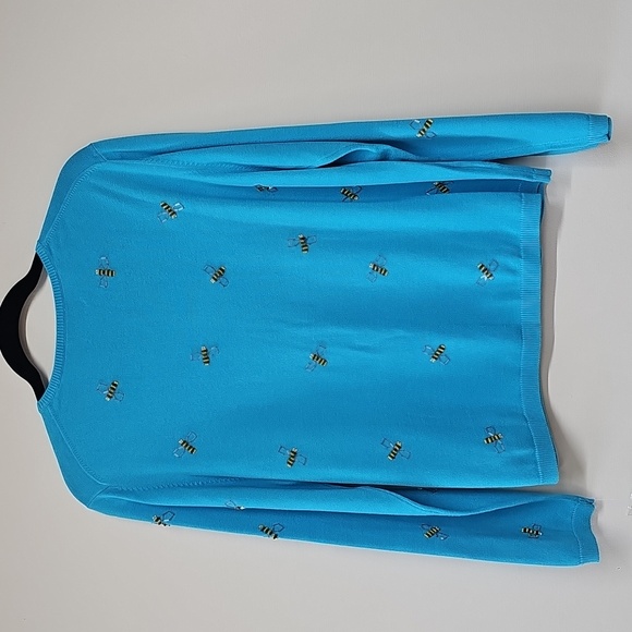 Late 90s Susan Bristol Cardigan, Malibu Blue w Beaded Bee Design, Sz L, NEW - Picture 5 of 13